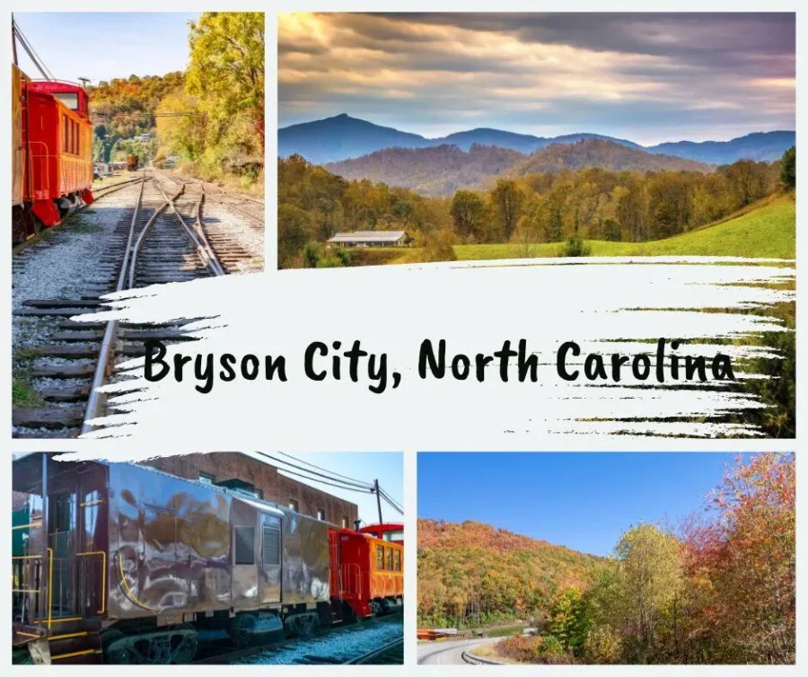 The Best Things to Do in Bryson City, NC 4 Collage of Bryson City, North Carolina featuring scenic mountain views and historic trains โ capturing top highlights from a guide on things to do in Bryson City NC.