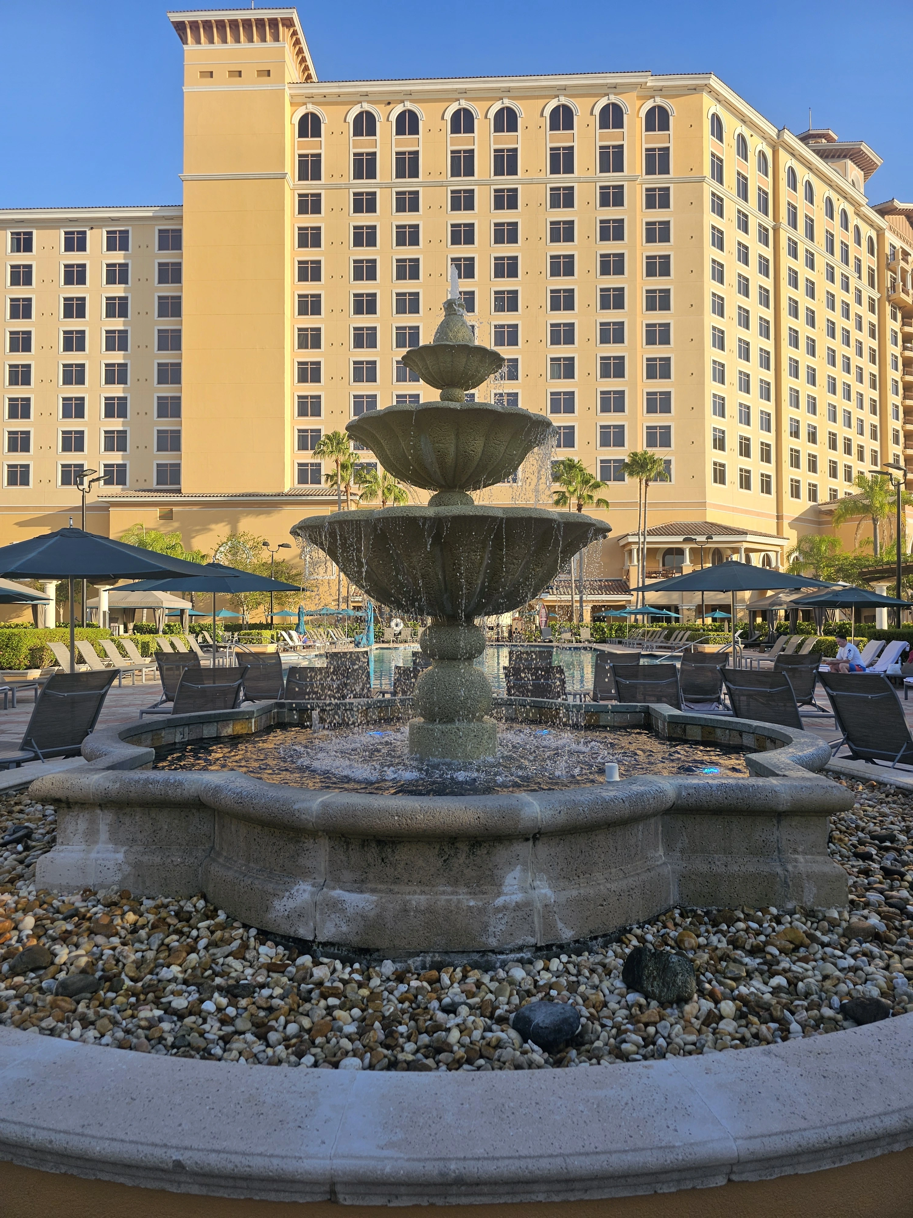 Rosen Shingle Creek Resort fountains near the outdoor heated pool.