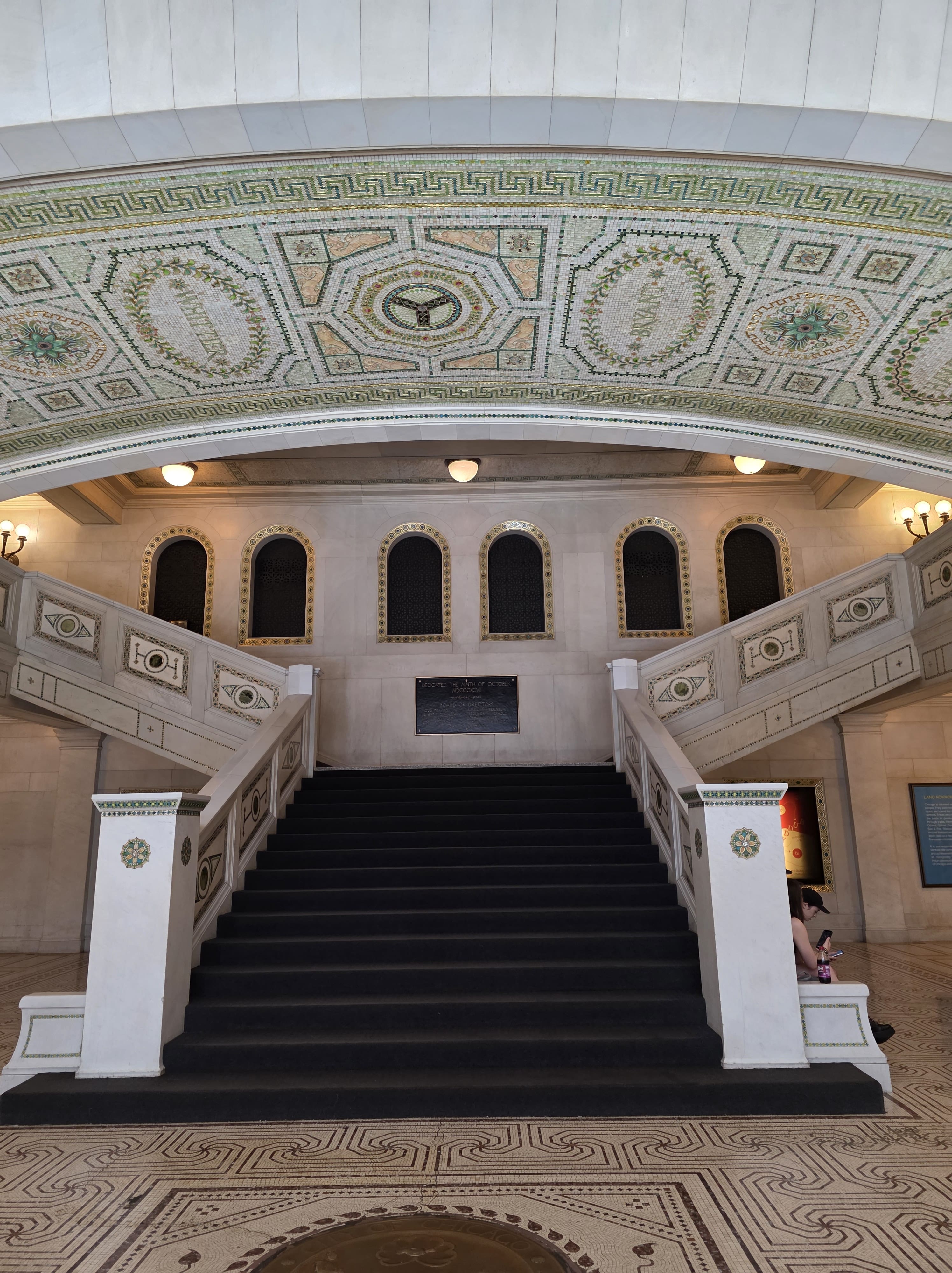 Chicago Cultural Center: Free Things to Do Near Millennium Park 5 Elegant staircases and tiled quotes in the grand interior of the Chicago Cultural Center.